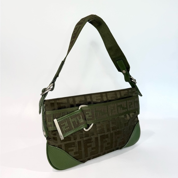 ✨SOLD✨ Vintage Fendi Green Zucca Shoulder Bag - Picture 5 of 13